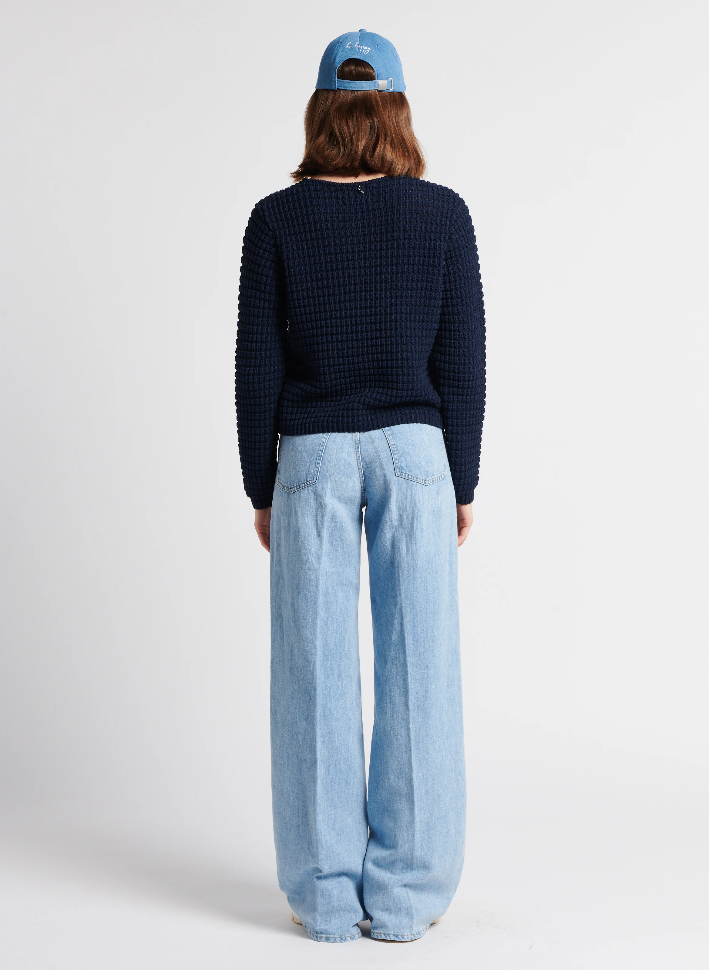 GILARY - Gilet droit à boutons bijoux en coton mélangé | Bleu