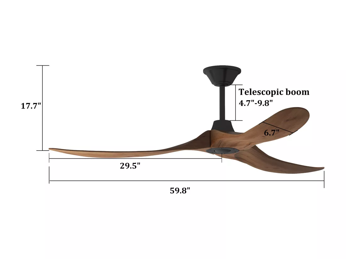 Ventilateur de plafond télécommandable température réglable avec prise et interrupteur 152x75x45cm Marron