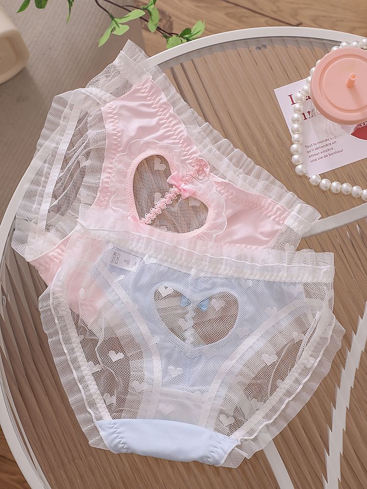 Pancherry - Matching set voor koppels: boxershort met letters + kanten slip met hartvormige uitsparing