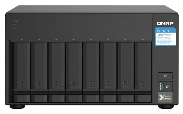 [OUTLET] - QNAP TS-832PXU - NAS-server - 8 bays - rackversion - SATA 6Gb/s - RAID RAID 0, 1, 5, 6, 10, 50, JBOD, 60 - RAM 4 GB - Gigabit Ethernet / 2.5 Gigabit Ethernet / 10 Gigabit Ethernet - iSCSI support - 2U