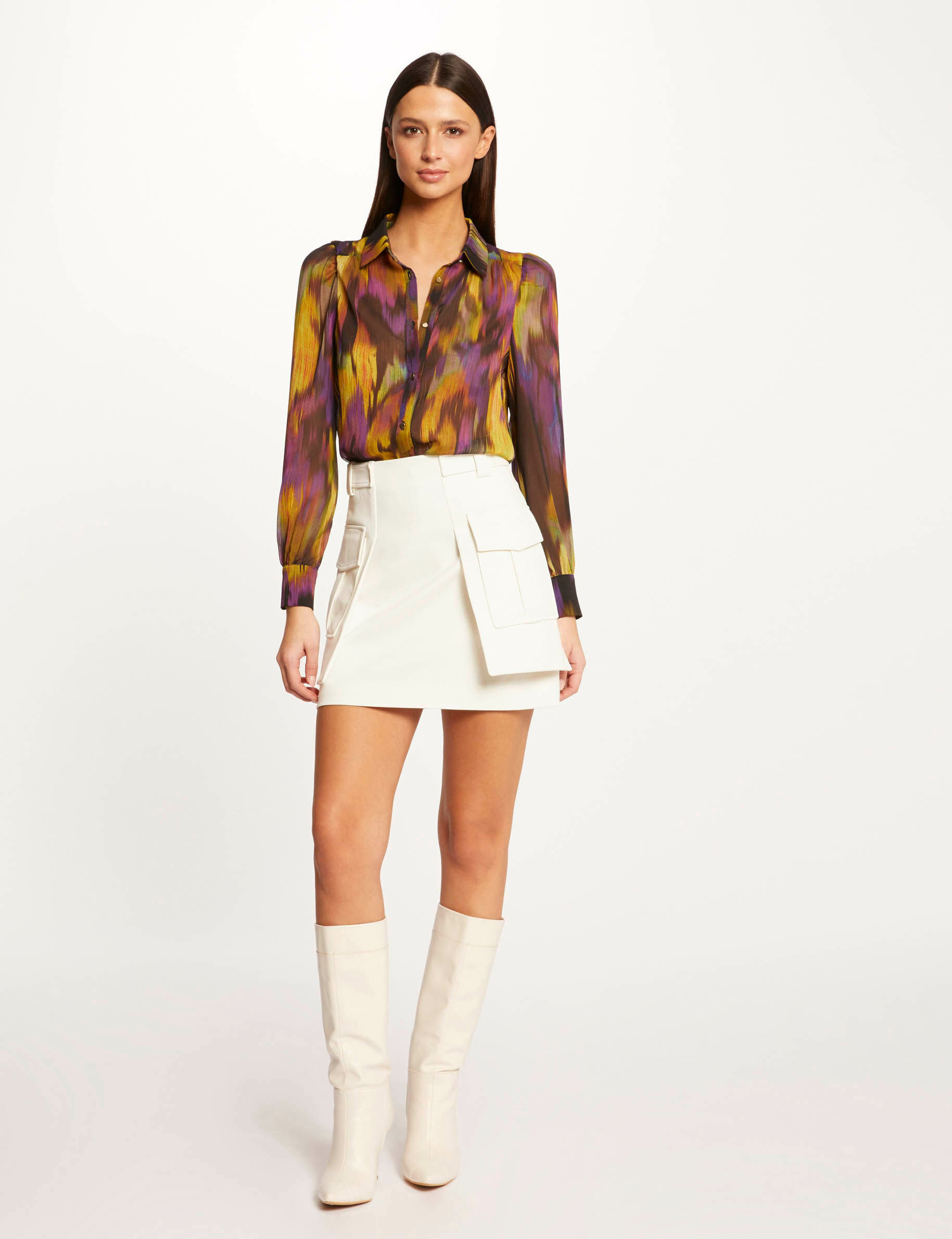 Chemise manches longues imprimé abstrait multico femme - multico