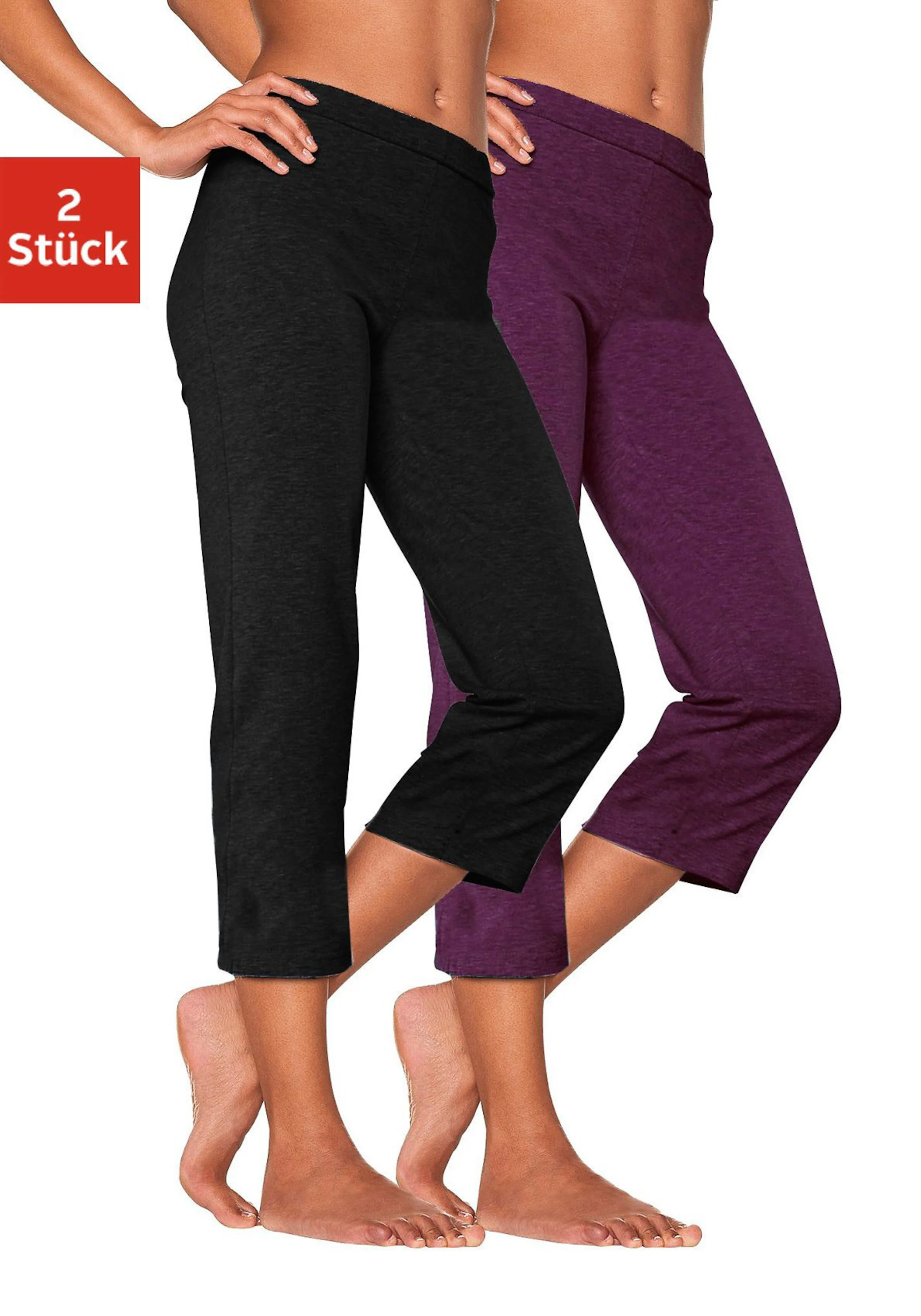 Caprihose in 1x schwarz, 1x beere