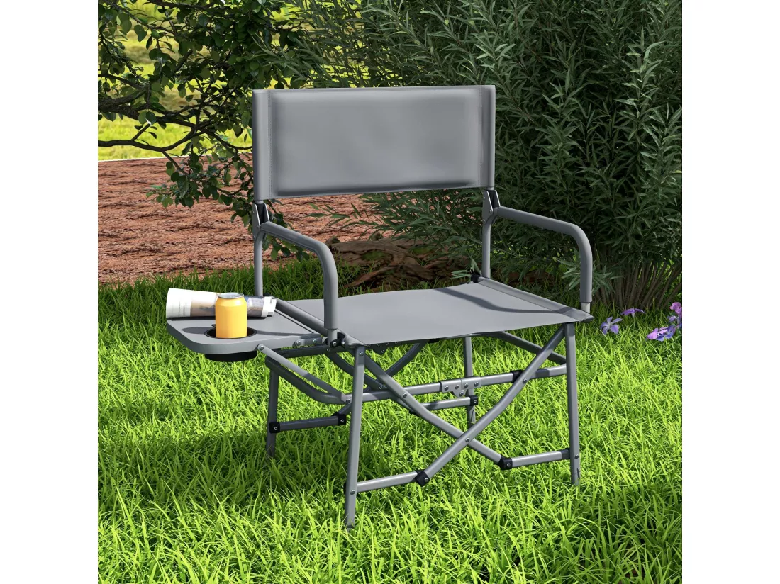 Chaise de camping plage pliable - plateau porte-gobelet - métal oxford gris