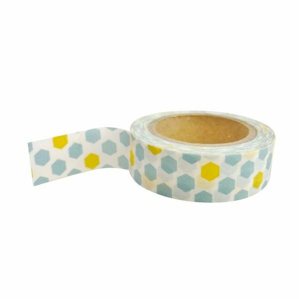 10 masking tapes avec motifs bleus et jaunes 10 m x 15 mm