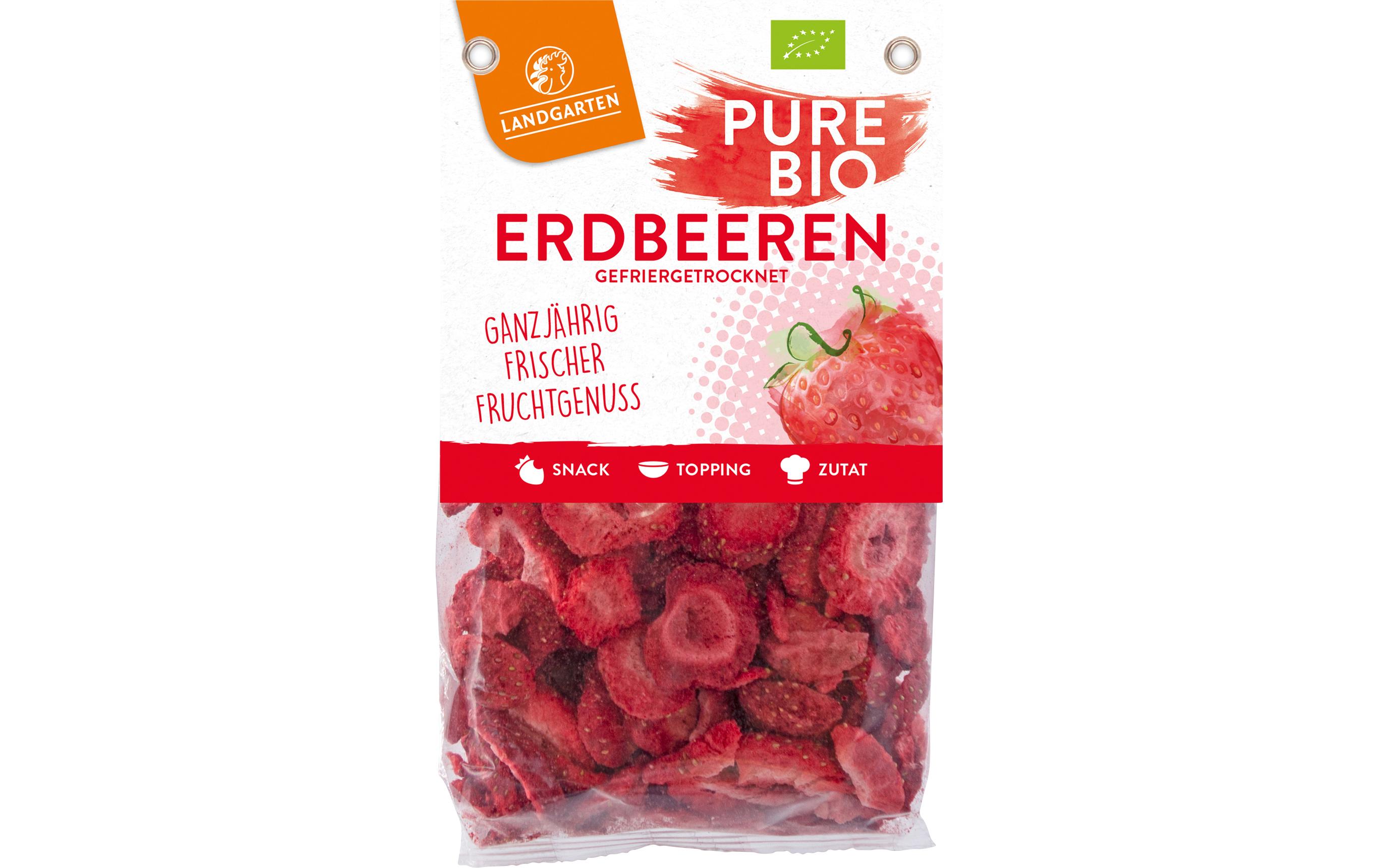 Erdbeeren gefriergetrocknet 20 gGefriergetrocknete Erdbeerscheiben, vollfruchtig und knusprig