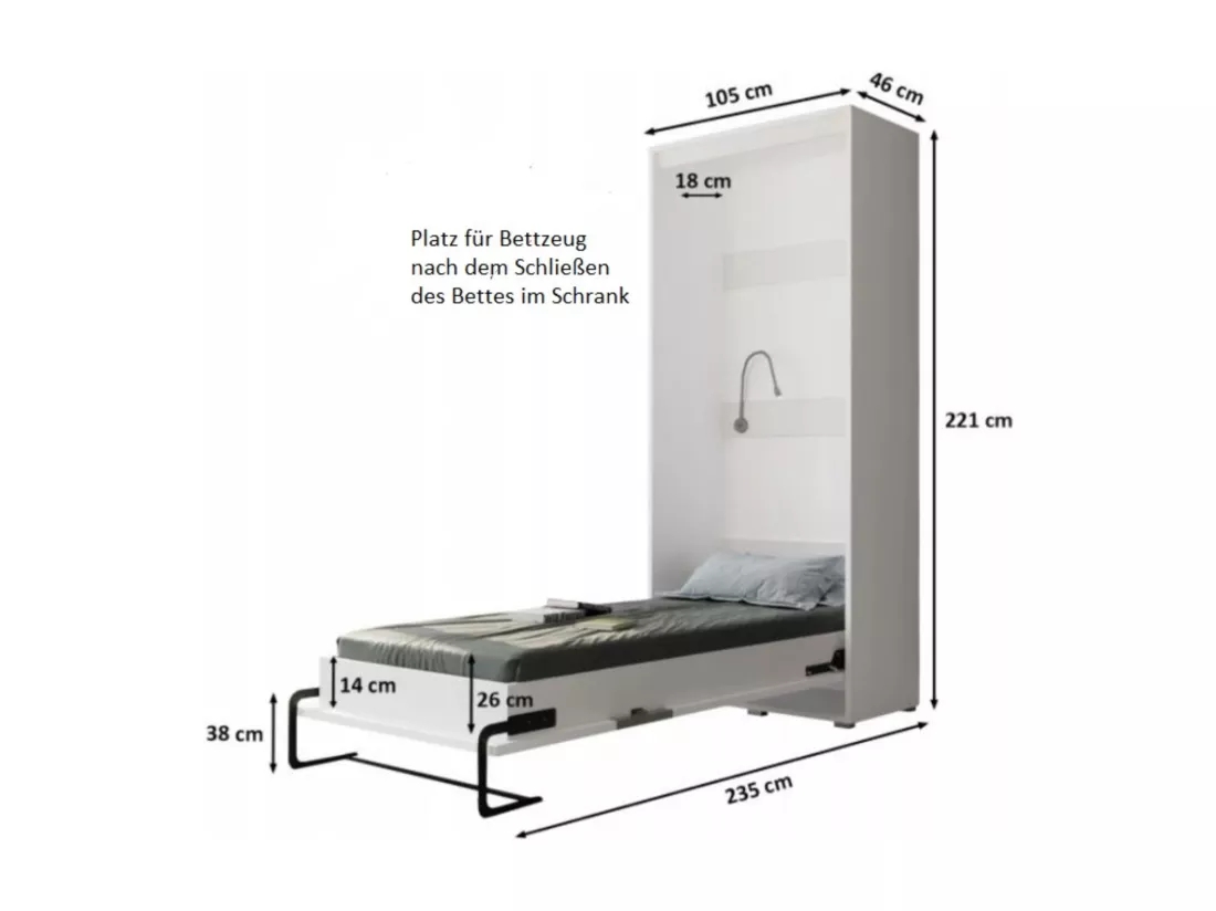 Lit escamotable home verticale 90x200 (blanc+blanc)