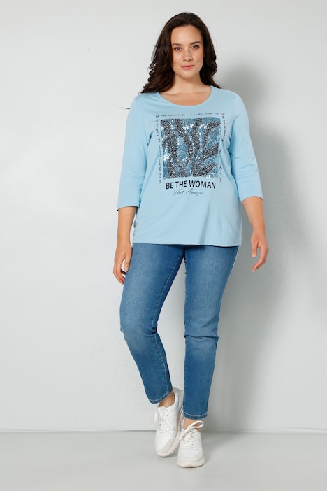 T-Shirt, Pailletten-Motiv, 3/4-Ärmel