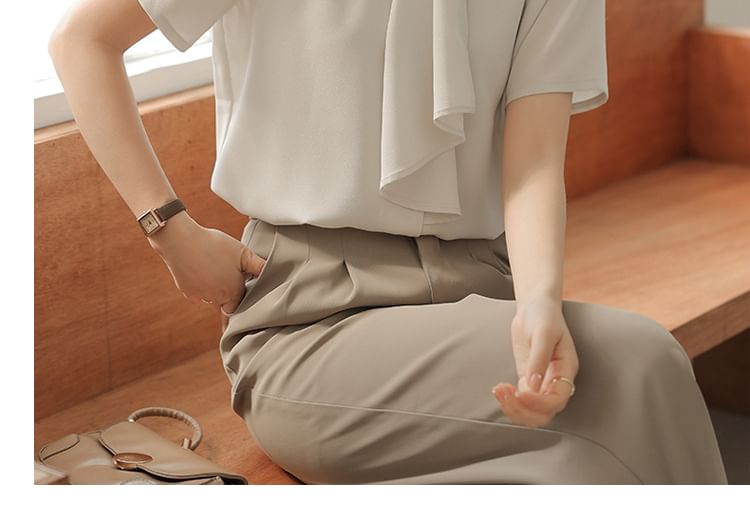 EFO - Blouse met ruches, opstaande kraag en korte mouwen