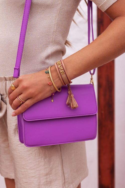 Paarse leather look crossbody tas