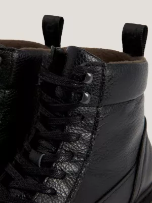 Botas de tornozelo de couro com cadarço e forro quente