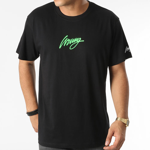 Tee Shirt Oversize Large Walk Noir Vert Fluo