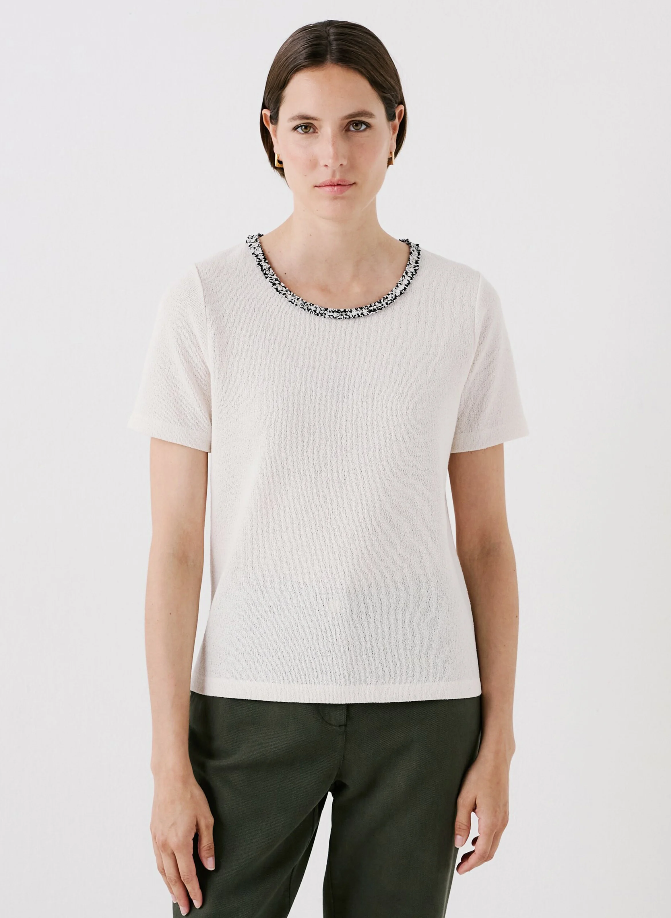 TAVRIL - Top col rond aspect tweed | Blanc