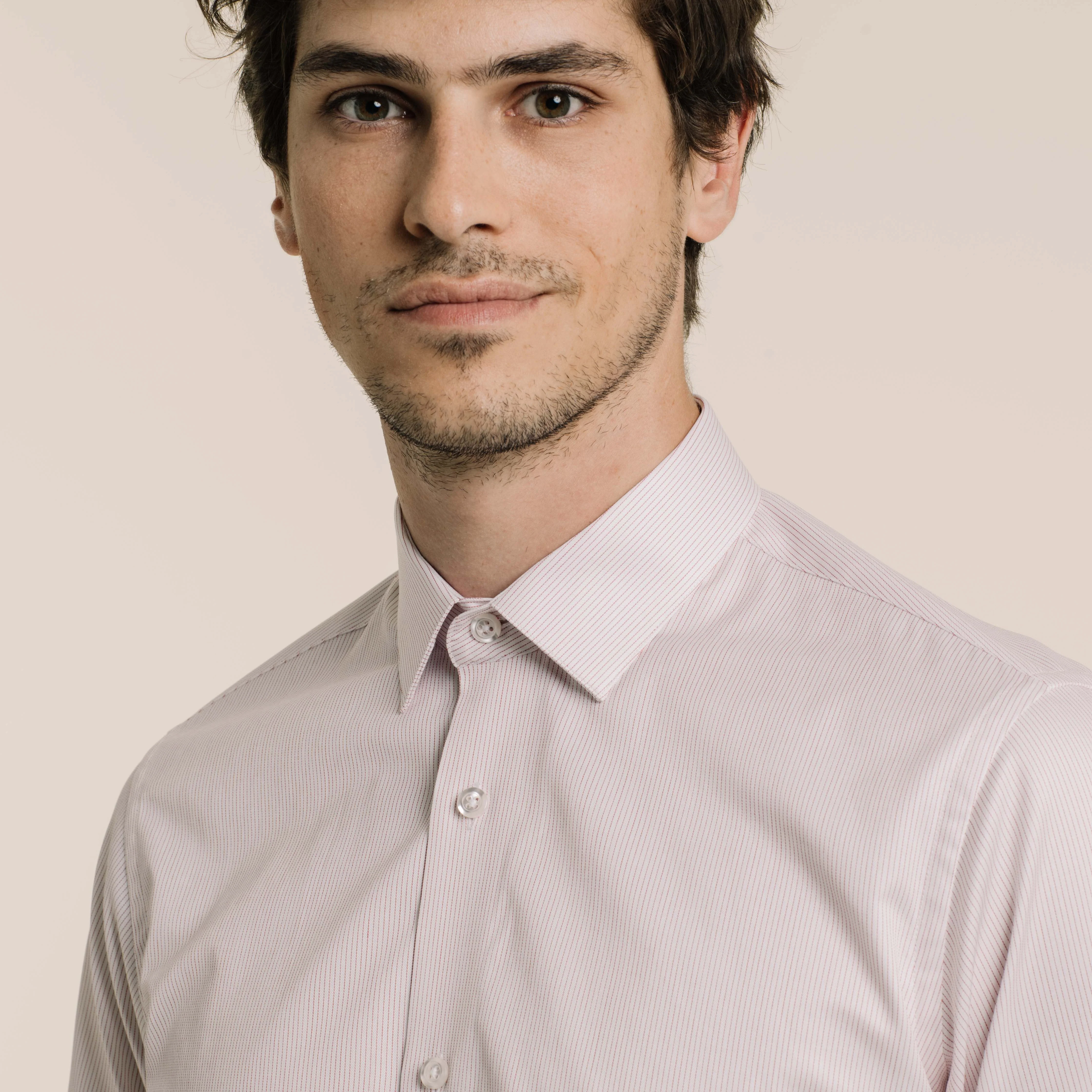 Classic Twill Shirt with Fine Red Stripes