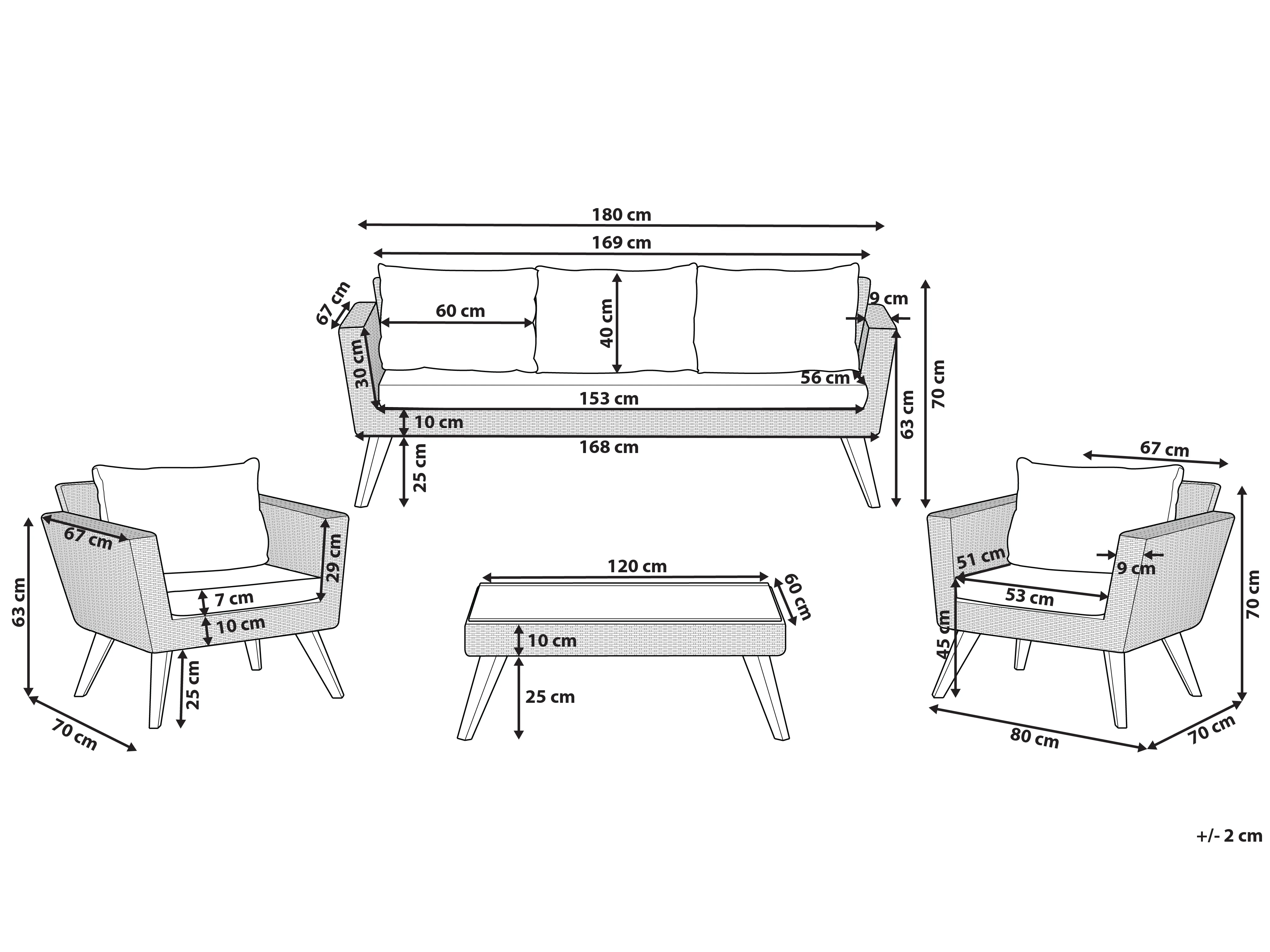Loungeset met tafel 5-zits VITTORIA PE rotan Grijs