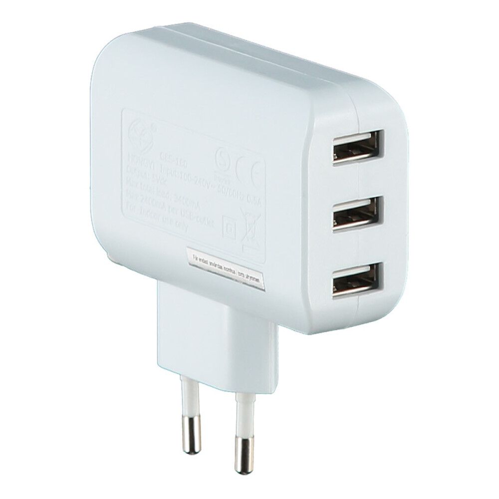 FORGRENINGSKONTAKT VOLTOMAT 3-VEIS USB 5V DC HVIT