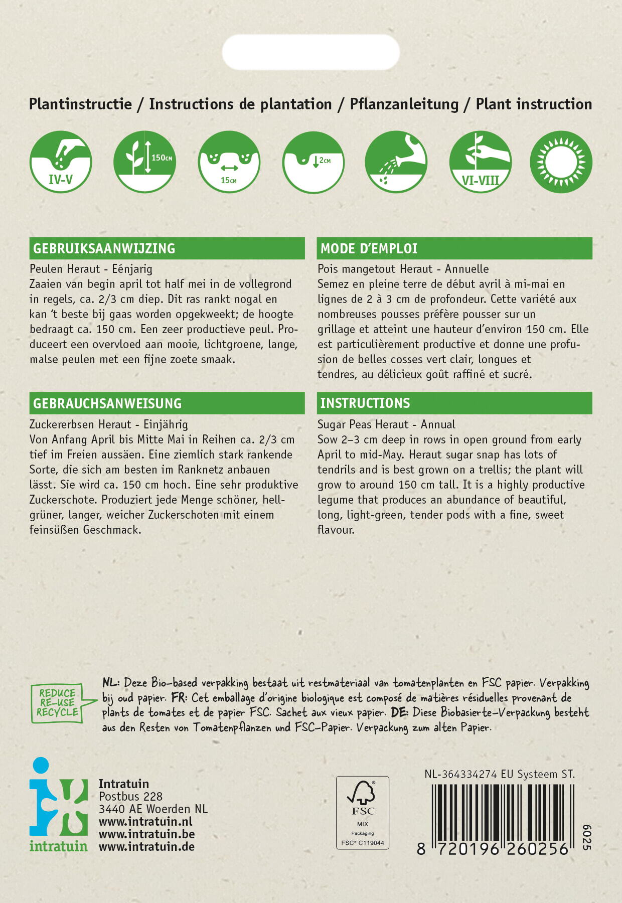 Intratuin groentezaad Peulen (Pisum sativum 'Heraut')