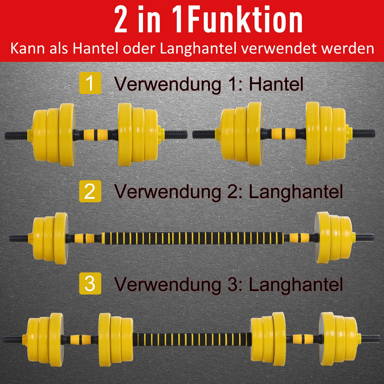 HOMCOM 2-in-1 Hantelset gelb, schwarz