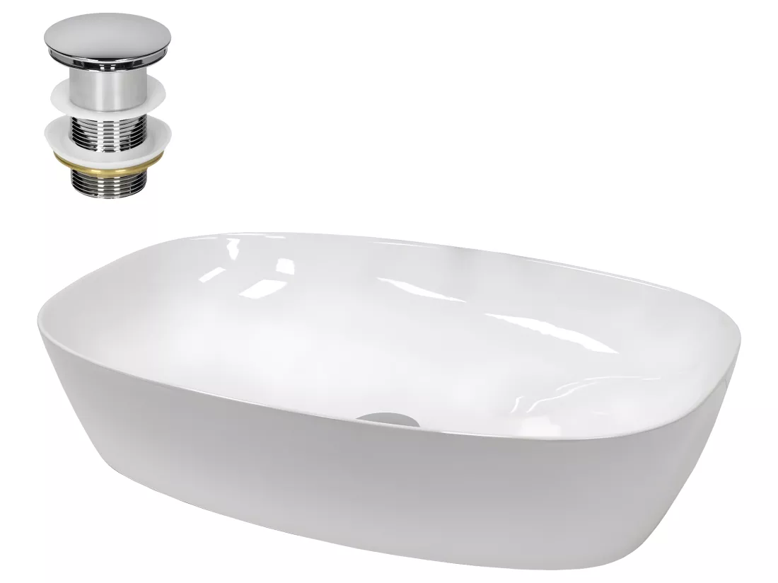 Lavabo en céramique blanc avec garniture de vidage vasque à poser ECD Germany
