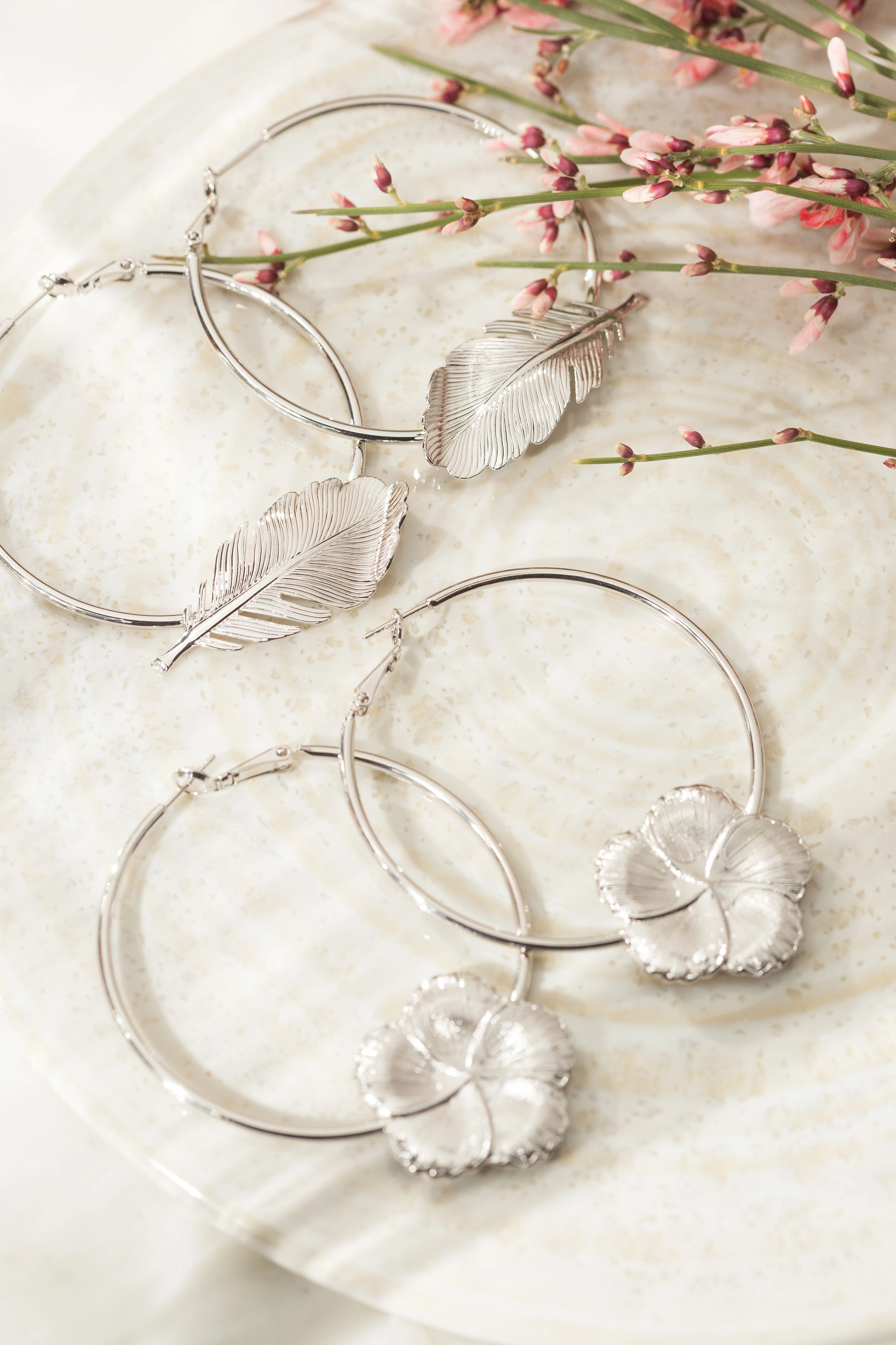 ZÉPHYR - Boucles d'oreilles créoles feuilles plaqué argent | Argent