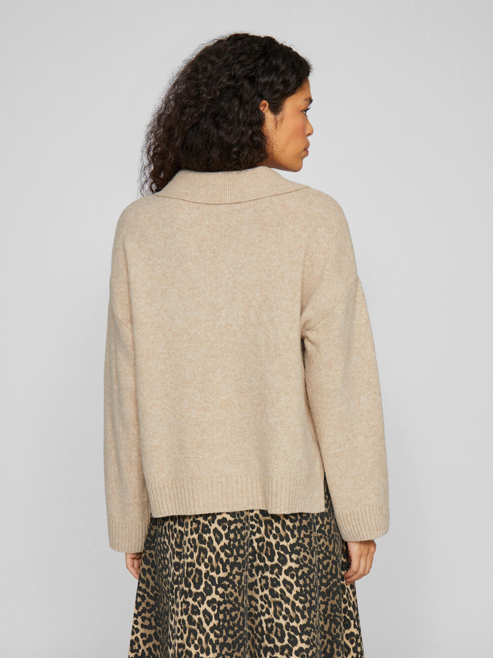 Vila  Viglia Polo-Neck L/S striktrøje - Natural Melange
