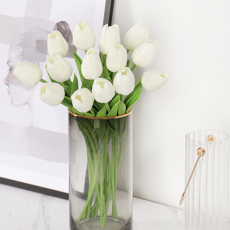 (10er Set) 35cm Deko Tulpen Kunstblumen Strauss - Weiss