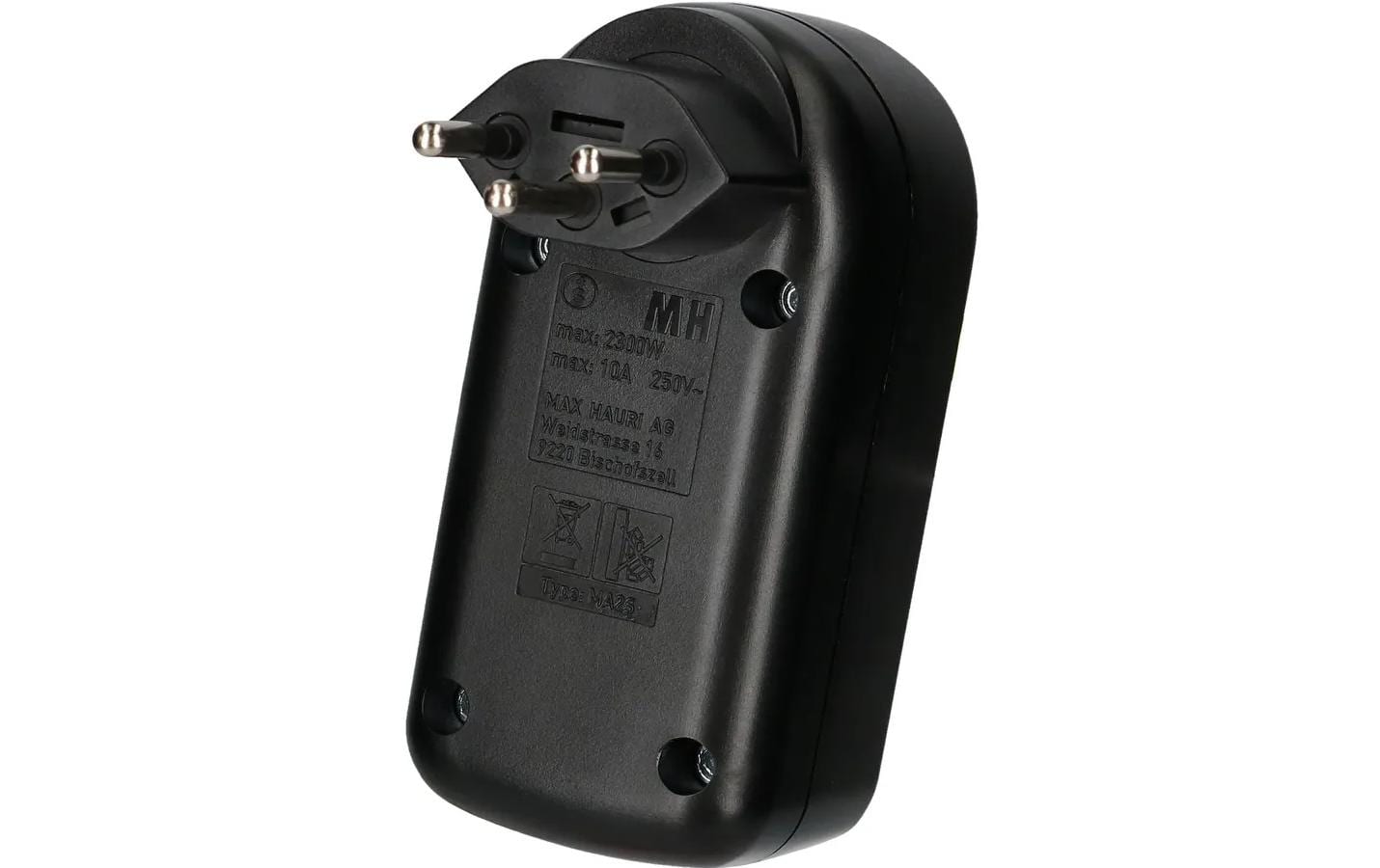Mehrfachstecker maxADAPT 2 x T13 mit Schalter, SchwarzDrehbarer Abzweigstecker mit zwei Typ13 Steckdosen und Schalter, 230 V/10 A