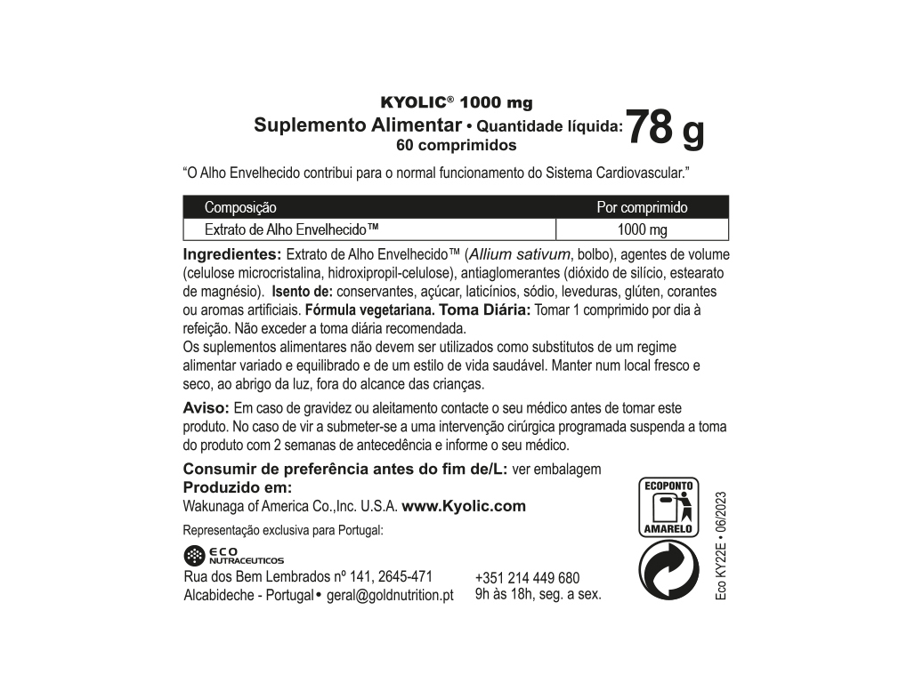 SUPLEMENTO KYOLIC CARDIOHEALTH 1000 MG 60 TABS
