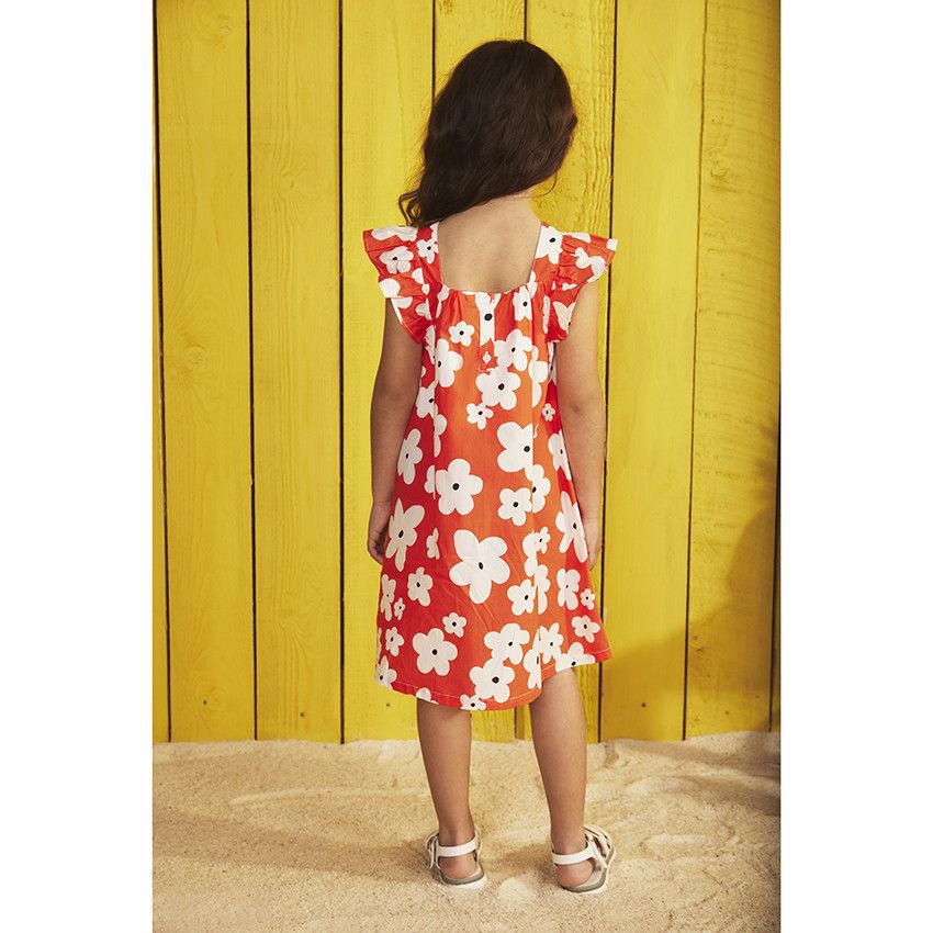 Robe manches courtes volantées imprimé fleurs pour fille - Rouge