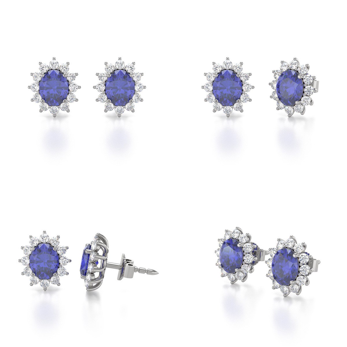 Boucles d'oreilles ADEN Tanzanite et Diamants sur Argent 925 1.25grs