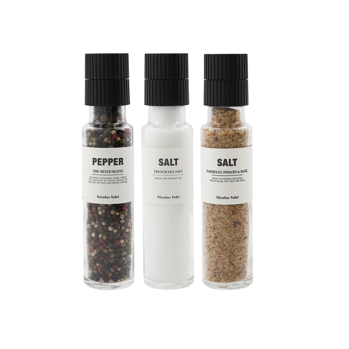 Set van 3 - 5: Peper - Zout - Tomato, Parmesan & Basil