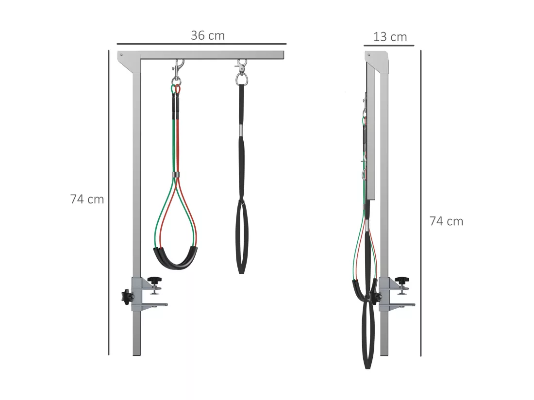 Bras de toilettage pliable animaux - hauteur réglable max. 74 cm - 3 colliers de serrage - chien taille moyenne - alu. acier inox.