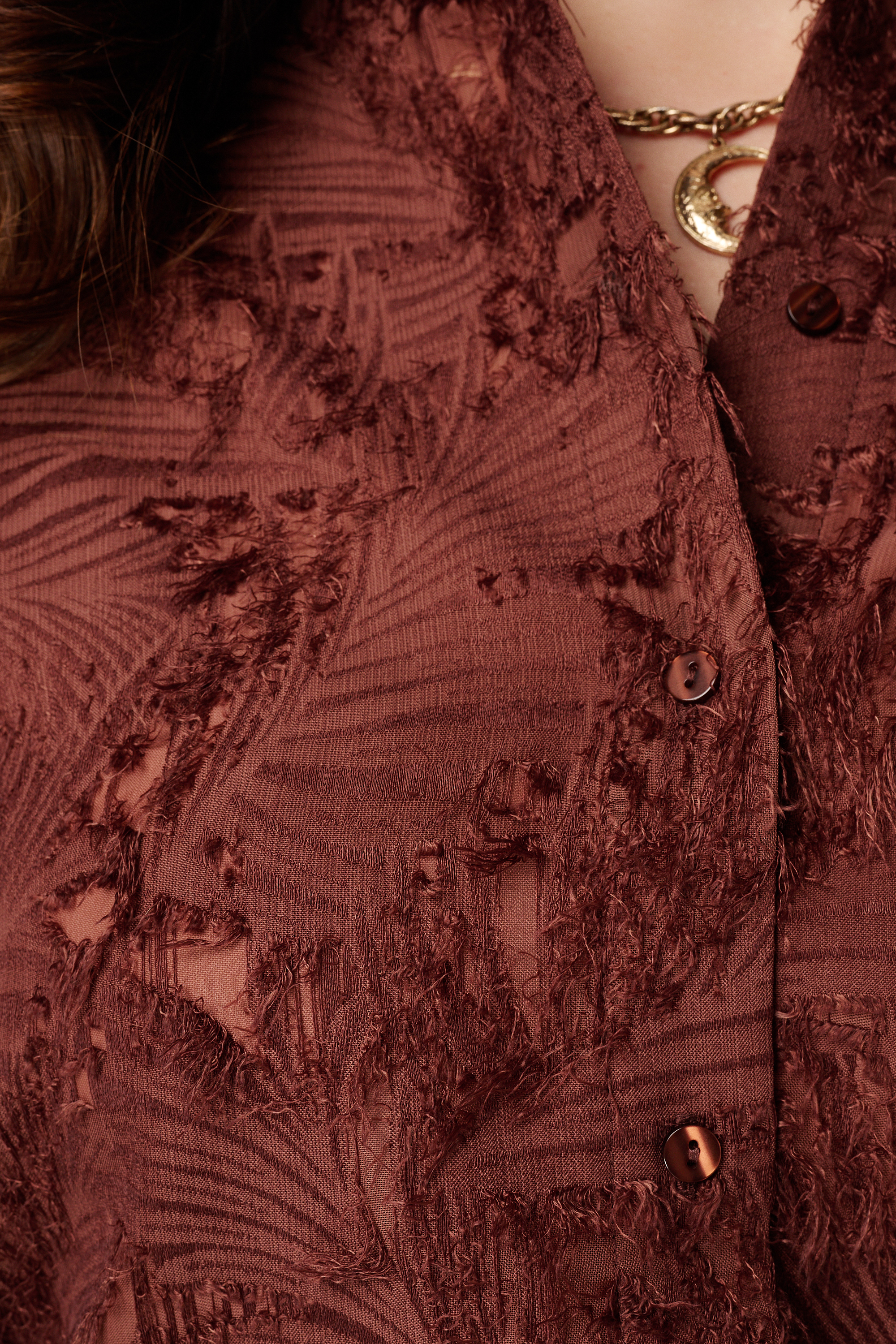 Blouse met structuur en ballonmouwen Midden bruin