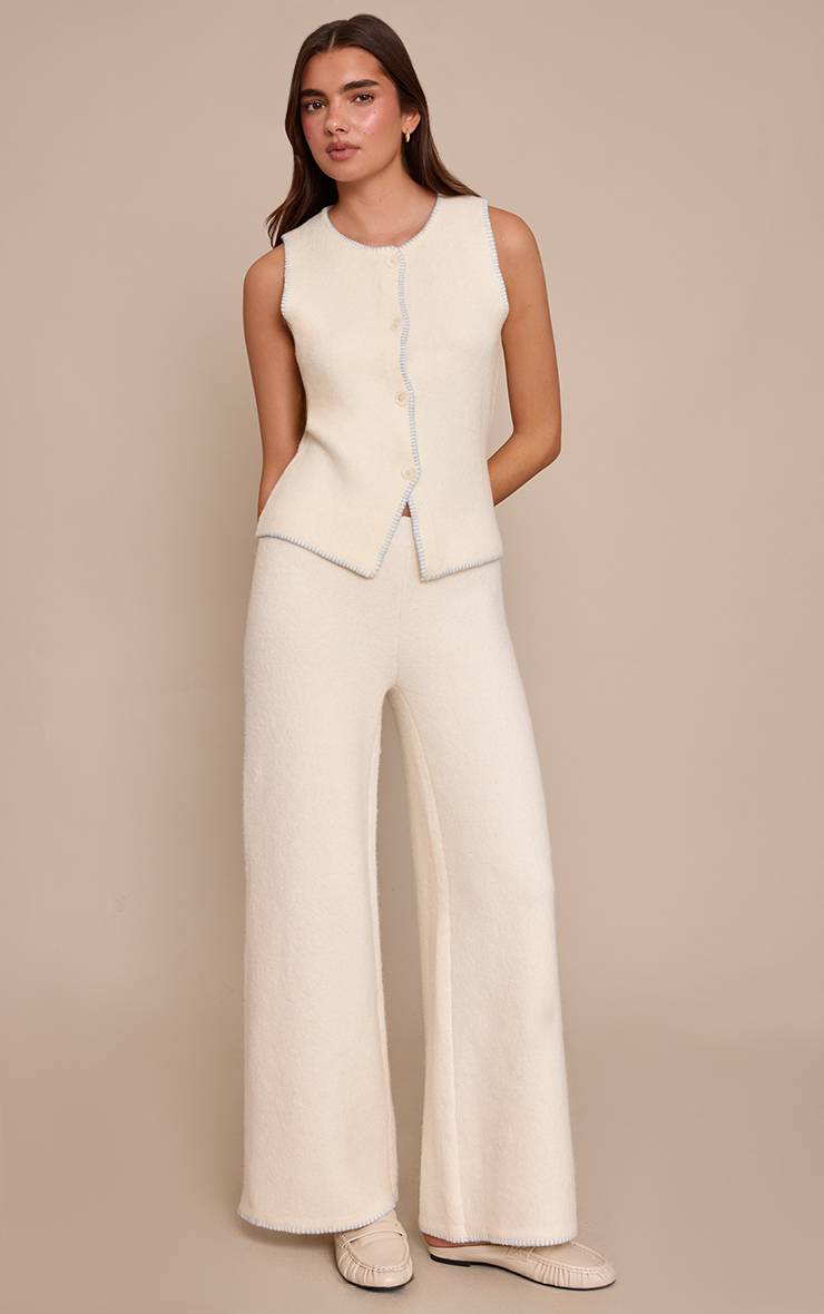 Crème Pantalon Large À Point De Feston