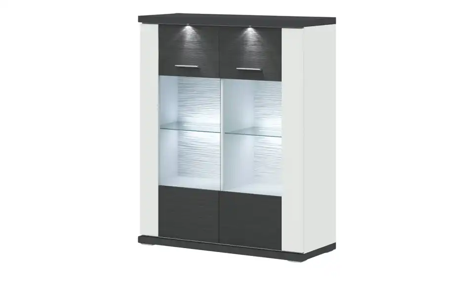 Highboard  Toulon Weiß, Graphit Spot- und Glaskantenbeleuchtung