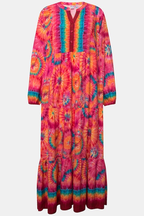 Kleid, Midilänge, Blüten-Muster, Tunika-Ausschnitt, Langarm