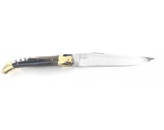 Laguiole Tradition 12 cm - 2 mitres Laiton - 2 pièces - Ponte de Corne Couteau de Poche Forge de Laguiole