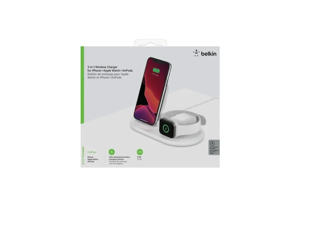 Belkin BoostCharge - Trådløs opladningsstander - 7.5 Watt - sort - for Apple AirPods; AirPods Pro; iPhone 11, 12, 7, 8, SE, X, XR, XS, XS Max; Watch