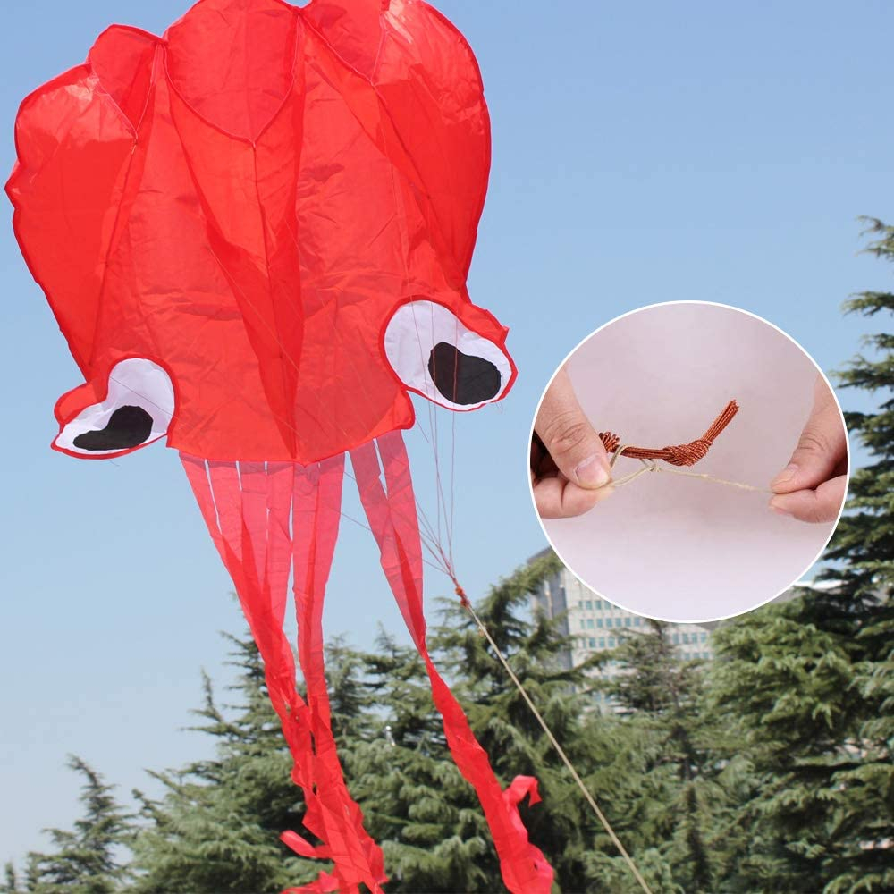 (72cm) Flug Drachen Herbst Spielzeug Outdoor Oktopus Flugspielzeug mit Regenbogen Streifenschwänze - Rot