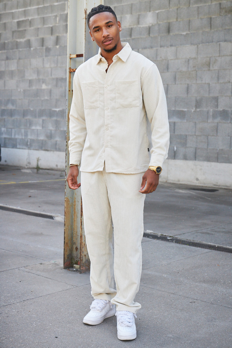 Ensemble 2 pièces chemise + pantalon en velours côtelé beige