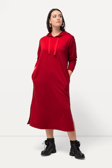 Sweat-Midikleid, Kapuze, Taschen, lange Seitenschlitze