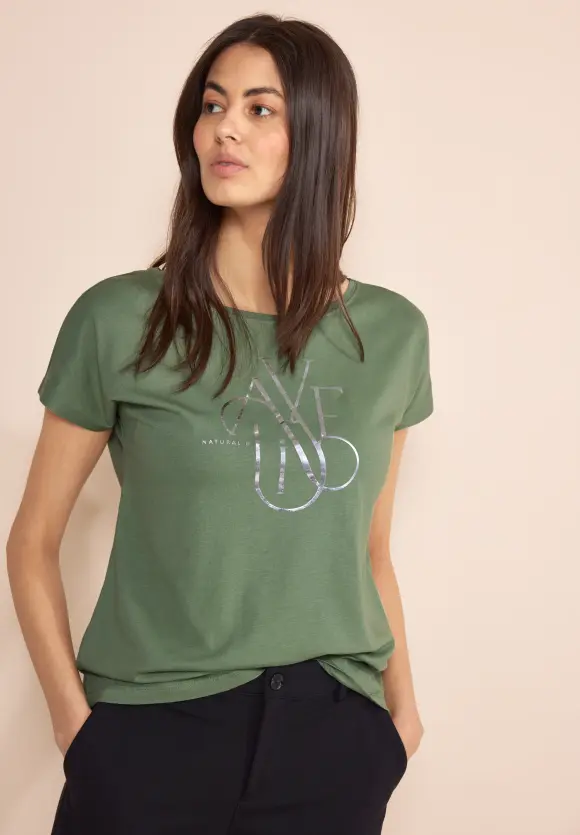T-Shirt mit Wording - dry salvia green