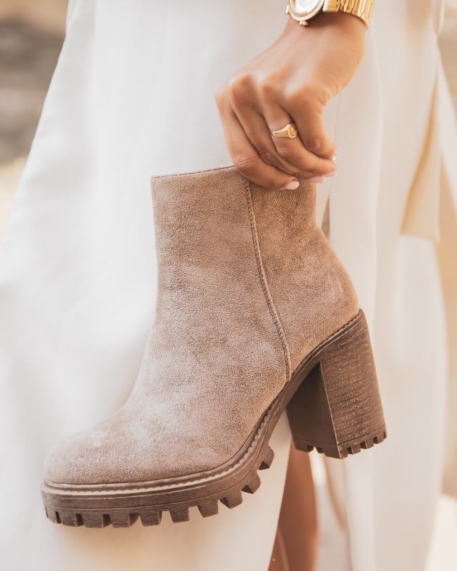 Bottines femme taupe à talon - Ninon