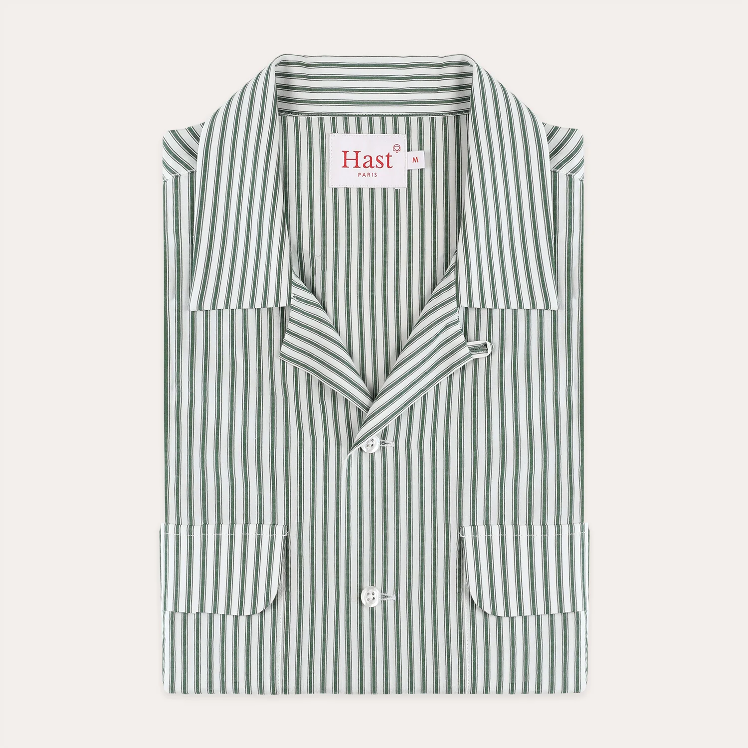 Green Striped Tencel Short Sleeve Shirt