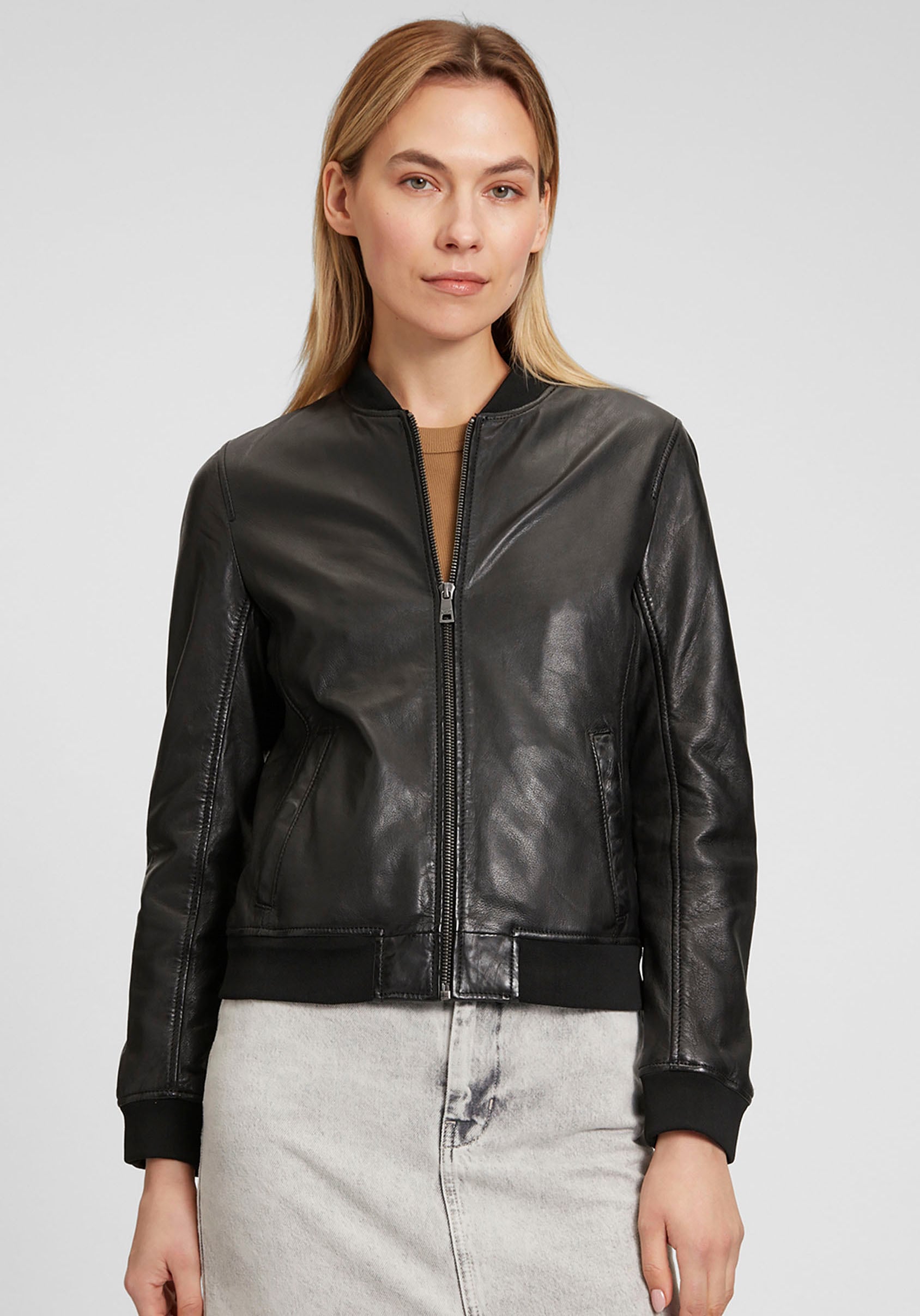 Mauritius Lederjacke »MWBjella« mit Stehkragen, Reissverschluss, Strickbündchen