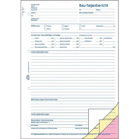 Avery Zweckform 1777 Bau-Tagesbericht, A4, selbstdurchschreibend, 3x40 Blatt