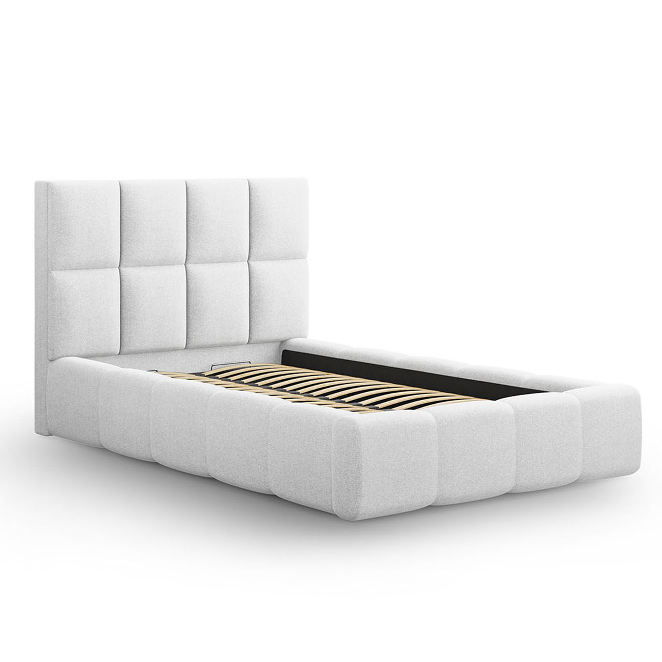 Maison Héritage Lit avec coffre de rangement Isa gris clair froid - 230x165x125 cm