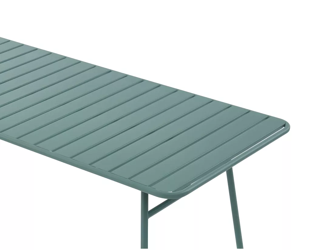 Salle à manger de jardin en métal : la table L.160 cm et 6 fauteuils - Vert amande - BIRMOS de MYLIA
