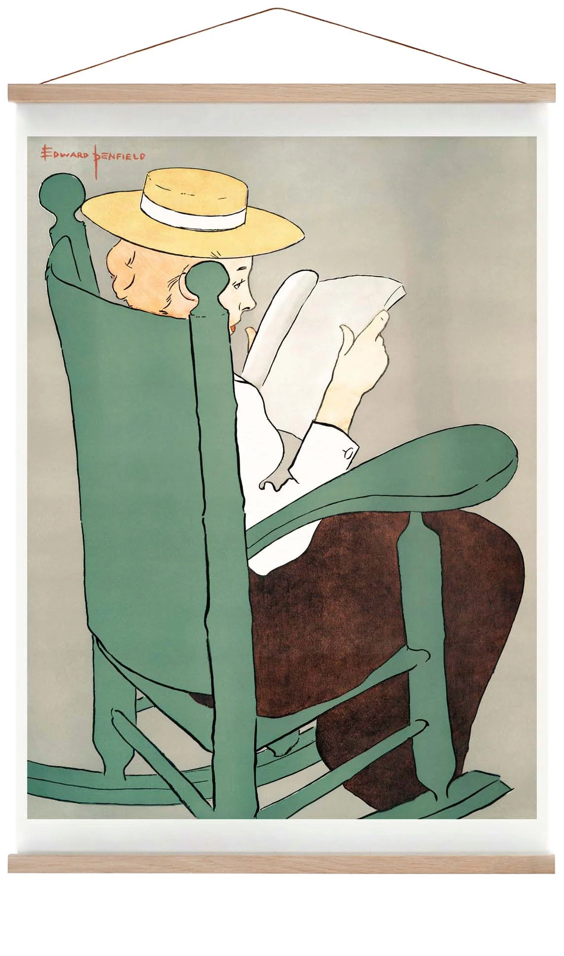 Frau, die in einem Schaukelstuhl von Edward Penfield liest