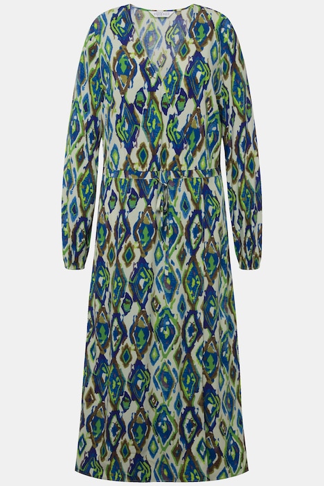 Maxikleid, A-Line, Rauten-Print, V-Ausschnitt, Wickeloptik