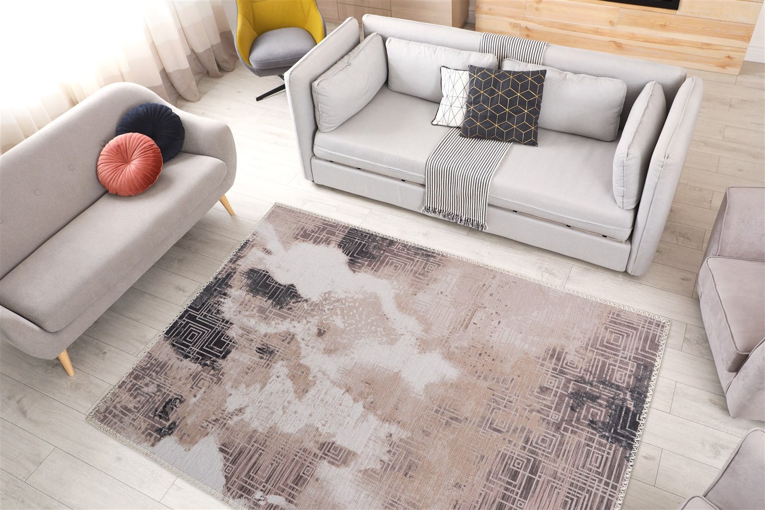 Platgeweven vloerkleed Serenique Cream Modern 120 x 180 cm